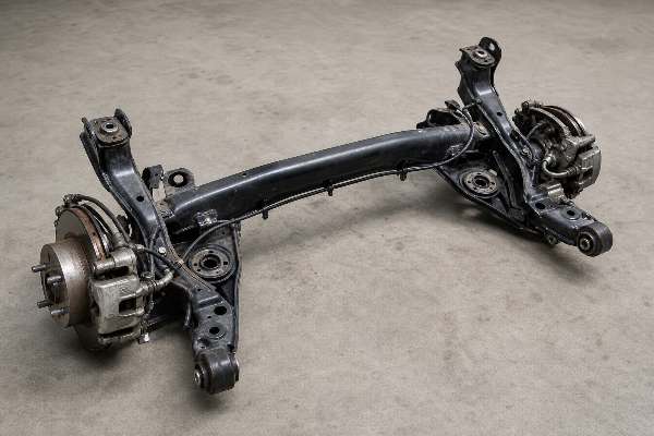 Corroded Ford Focus MK3 rear axle torsion beam removed from the car