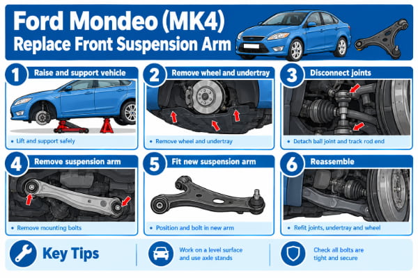 Ford Mondeo Mk4 front lower suspension arm removed from the car